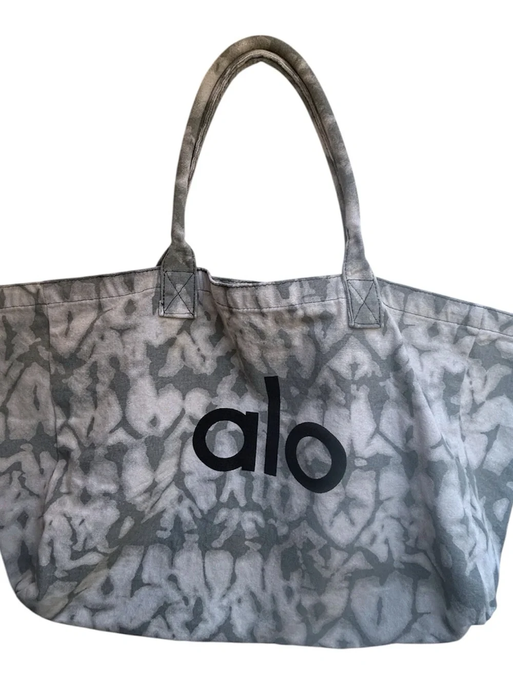 ALO Yoga Gray Tie Dye Canvas Tote Bag Double Logo Gym Beach Travel